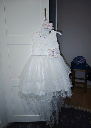 Kız Çocuk Beyaz Dantel Nakışlı Elbise - Görsel 4