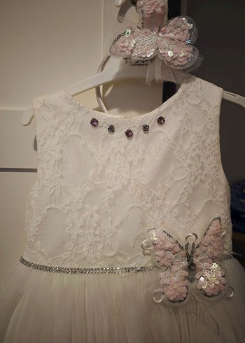 Kız Çocuk Beyaz Dantel Nakışlı Elbise - Görsel 2