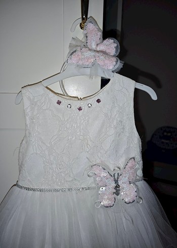 Kız Çocuk Beyaz Dantel Nakışlı Elbise - Görsel 3