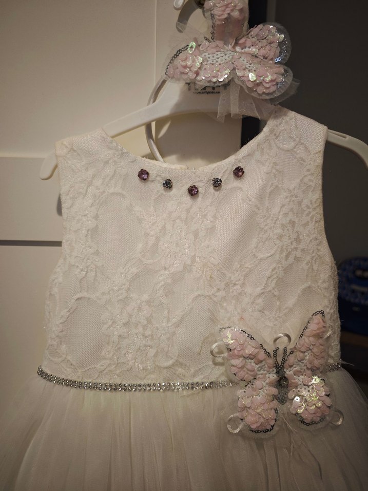 Kız Çocuk Beyaz Dantel Nakışlı Elbise - Görsel 2