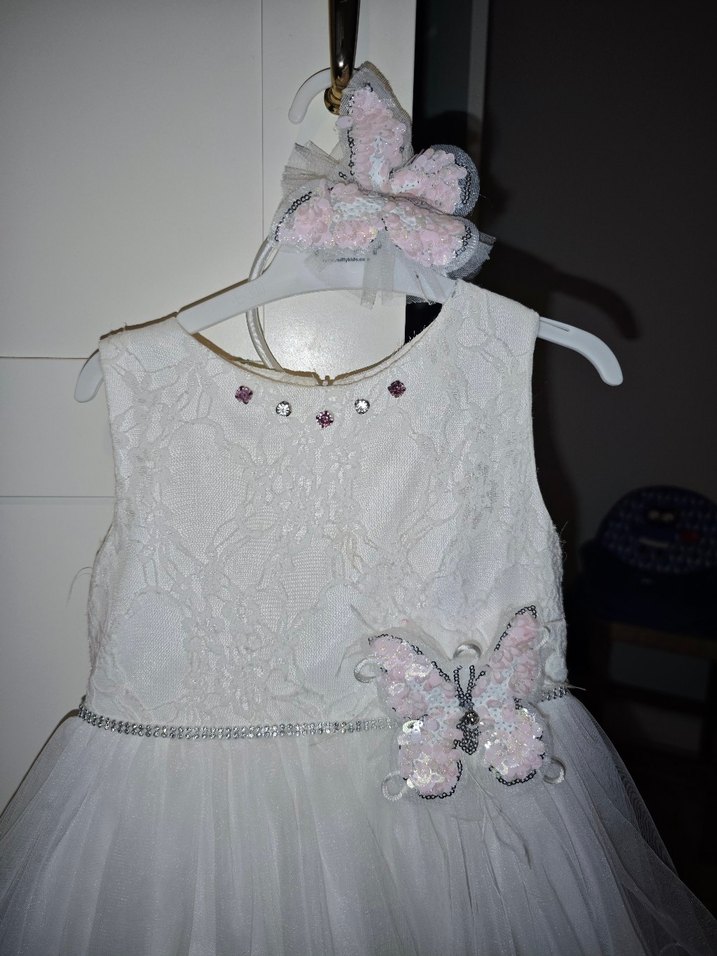 Kız Çocuk Beyaz Dantel Nakışlı Elbise - Görsel 3