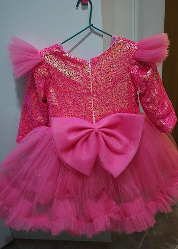 Pembe Barbie Nakışlı Uzun Kollu Kız Elbisesi özel dikim - Görsel 5