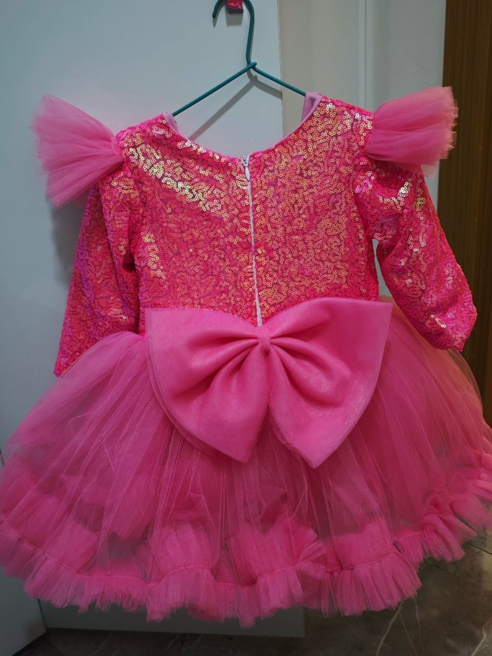 Pembe Barbie Nakışlı Uzun Kollu Kız Elbisesi özel dikim - Görsel 5