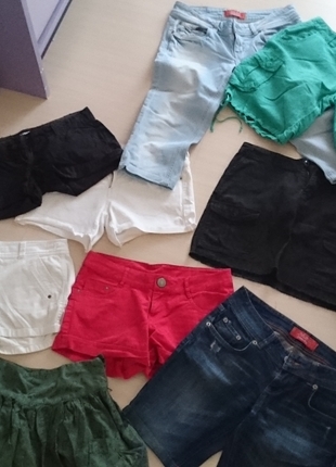 38 Beden çeşitli Renk 9 parça. 5şort 2etek 2 jean