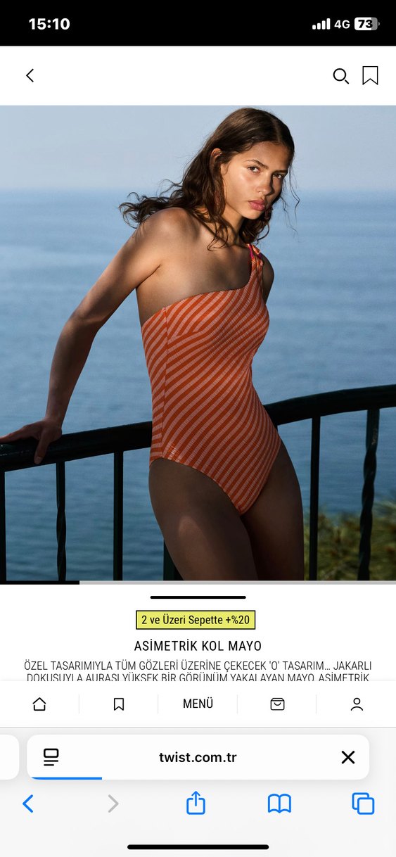 Turuncu Asimetrik Kollu Çizgili Mayo - Görsel 2