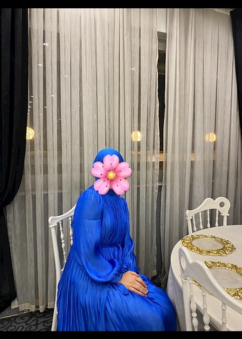 Tesettür Mavi Drapeli Kadın Abiye - Görsel 2