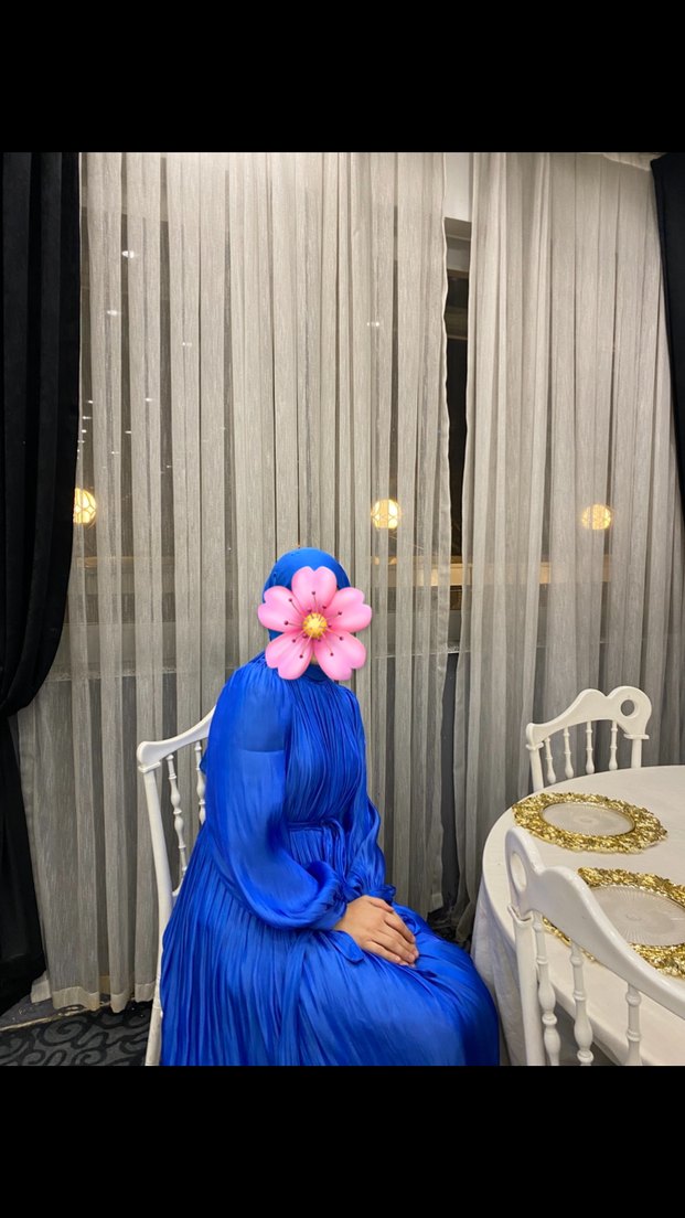 Tesettür Mavi Drapeli Kadın Abiye - Görsel 2