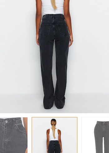 Antrasit yüksek bel wide leg geniş paça jeans - Görsel 3