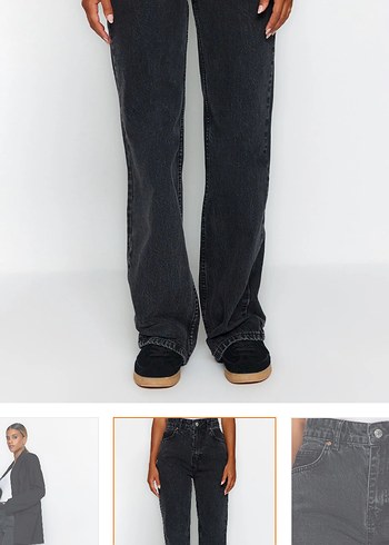 Antrasit yüksek bel wide leg geniş paça jeans - Görsel 2