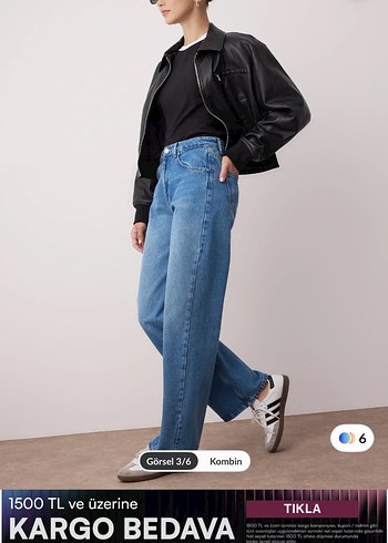 Mavi yüksek bel geniş paça wide leg jeans - Görsel 2