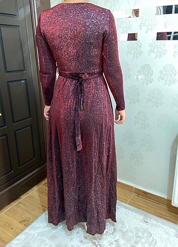 38 Beden bordo Renk Simli Abiye