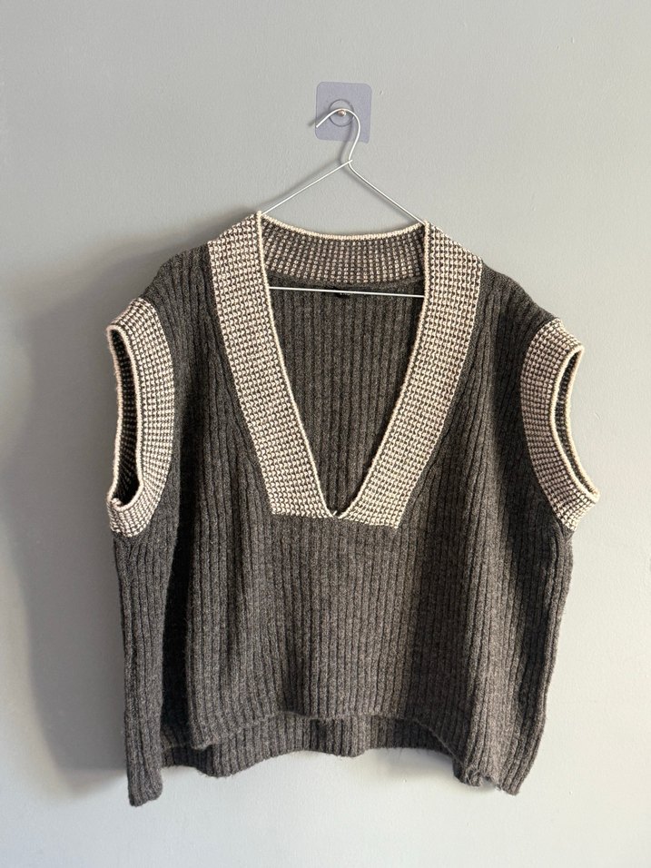 Gri V-Yaka Örgü Kadın Süveter - Görsel 2