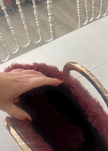 Bordo Kürklü Örgü Kadın Çanta - Görsel 2