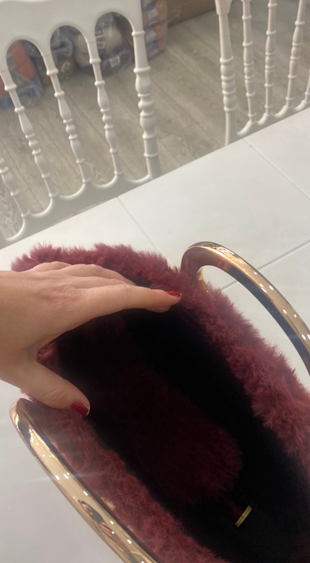 Bordo Kürklü Örgü Kadın Çanta - Görsel 2