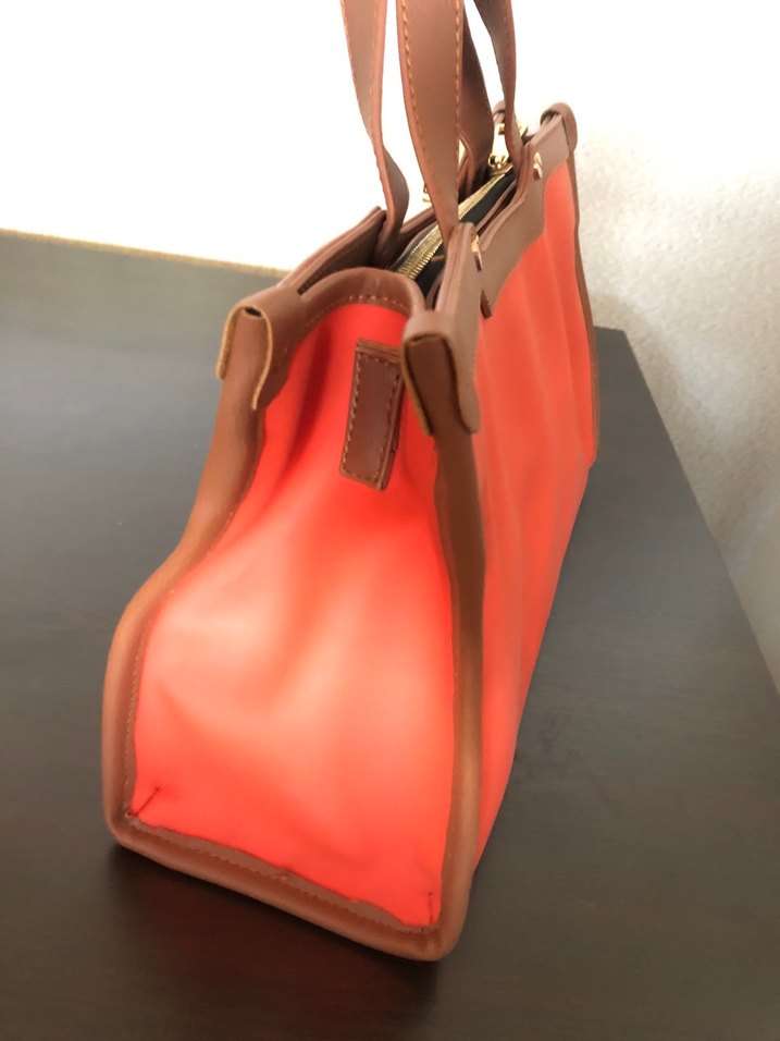 Kahverengi Detaylı Kırmızı Deri Kadın Çanta - Görsel 2