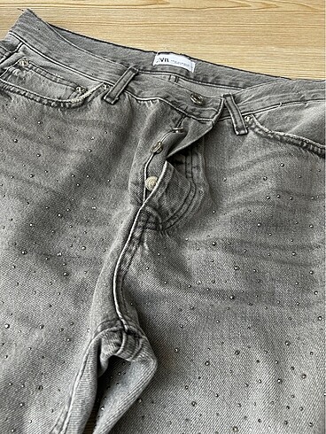 xl Beden gri Renk Taşlı, parıltılı jean