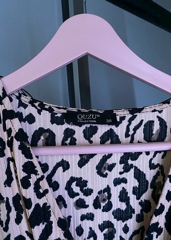 Quzu QUZU Leopar Desenli V Yaka Elbise