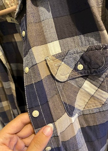 xs Beden MUDO Kare Desenli Denim Gömlek
