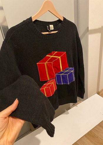 H&M Kadın Siyah Triko Kazak, Uzun Kollu, Baskılı - Görsel 2