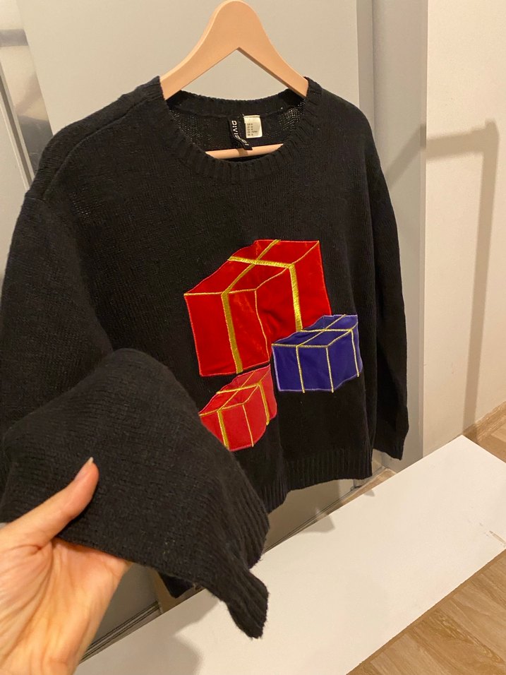 H&M Kadın Siyah Triko Kazak, Uzun Kollu, Baskılı - Görsel 2