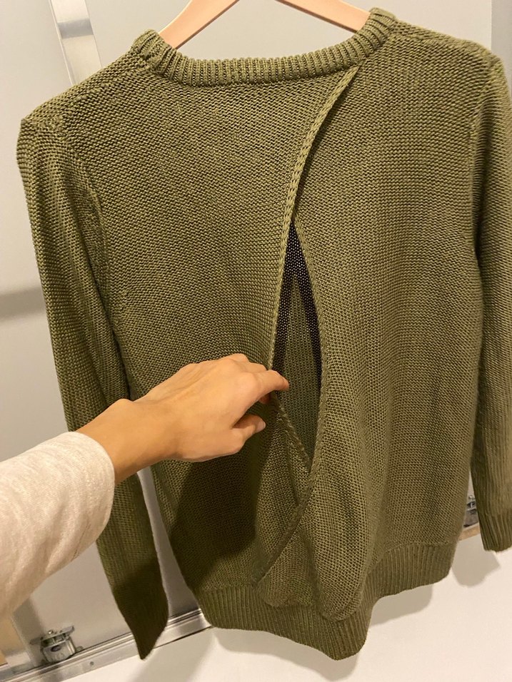 Zara Premium Kadın Haki Sırt Dekolteli Triko Kazak - Görsel 5