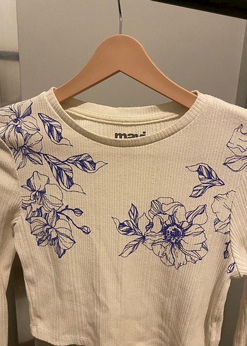 Mavi Uzun Kollu Crop Top - Görsel 2