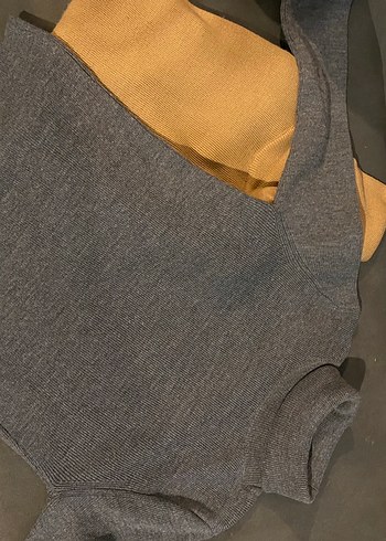 İkili Gri- Kahverengi Kadın Boğazlı Triko Kazak - Görsel 4