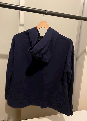 Lacivert Kapüşonlu Baskılı Kadın Sweatshirt - Görsel 4