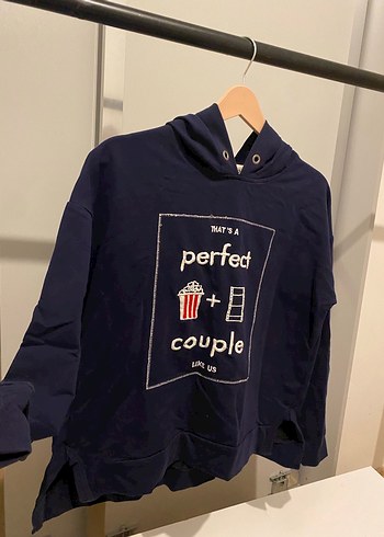 Lacivert Kapüşonlu Baskılı Kadın Sweatshirt - Görsel 2