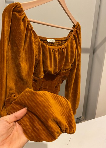 Kadife Drapeli Uzun Kollu Kadın Bluz - Görsel 3