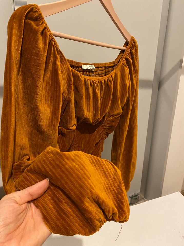 Kadife Drapeli Uzun Kollu Kadın Bluz - Görsel 3