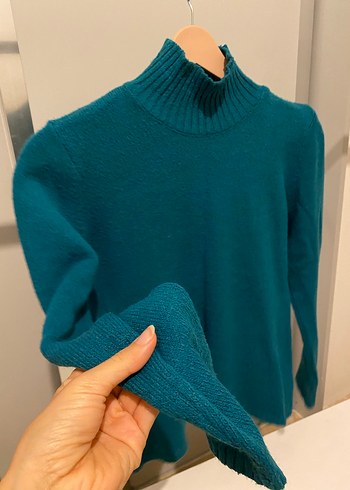 Turkuaz Kadın Yün Boğazlı Kazak - Görsel 2