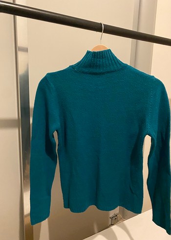 Turkuaz Kadın Yün Boğazlı Kazak - Görsel 3