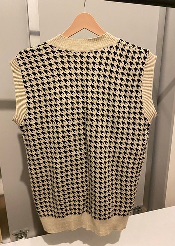 V Yaka Desenli Örgü Kadın Süveter - Görsel 4