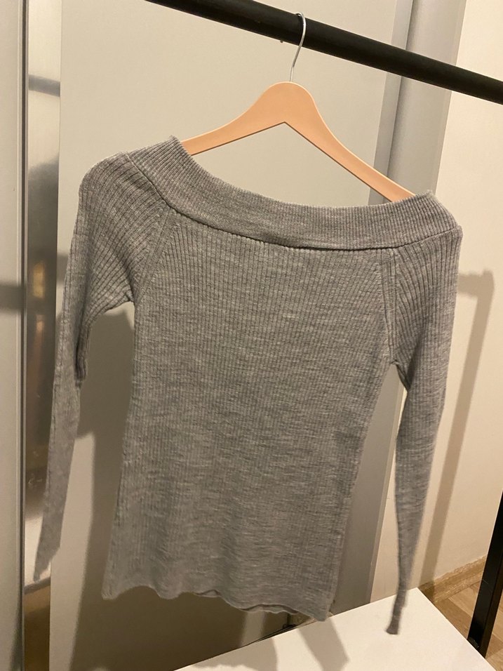 Gri Kadın Triko Kayık Yaka Kazak - Görsel 5