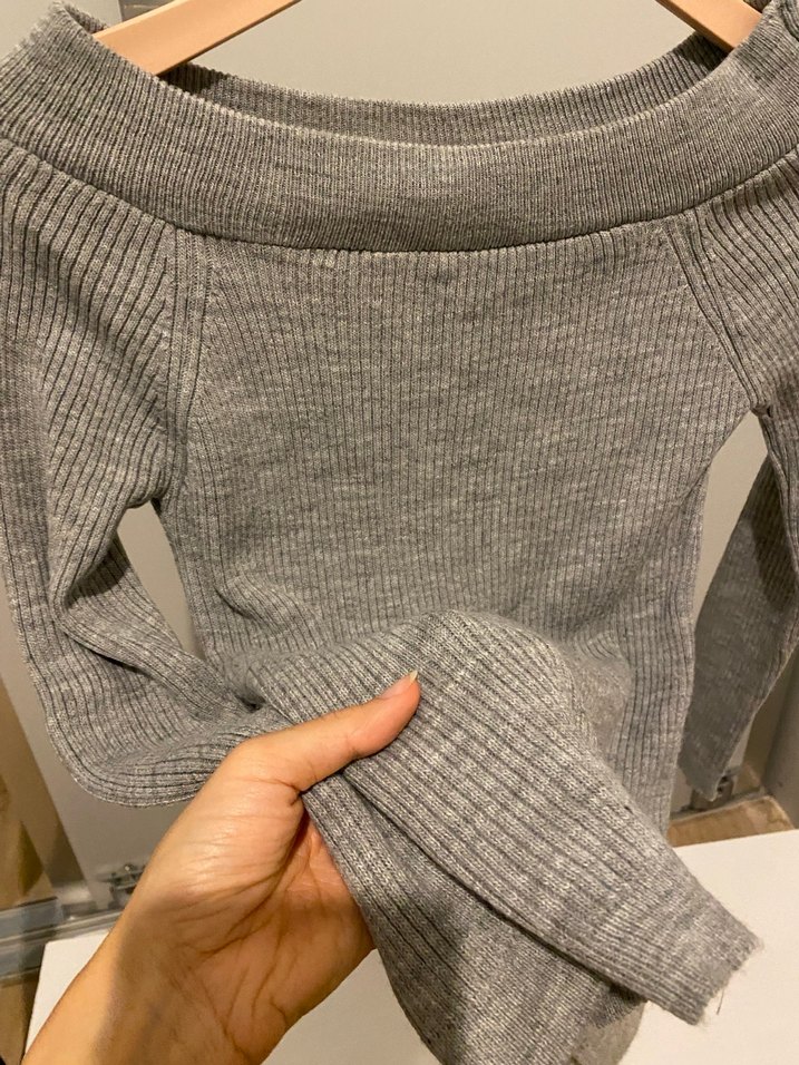 Gri Kadın Triko Kayık Yaka Kazak - Görsel 4