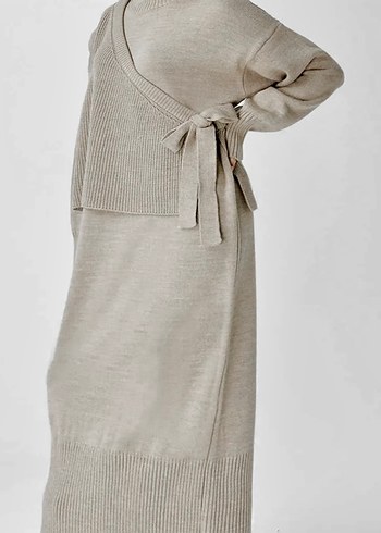 Süveterli triko elbise - Krem - Görsel 2