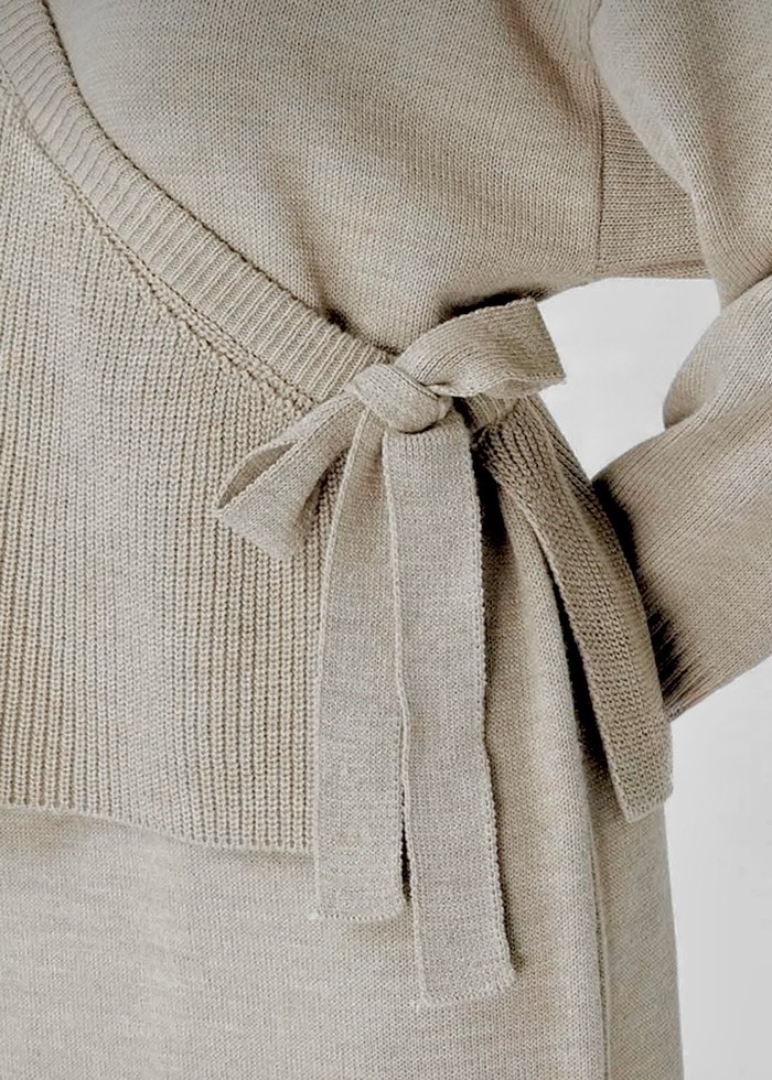 Süveterli triko elbise - Krem - Görsel 4