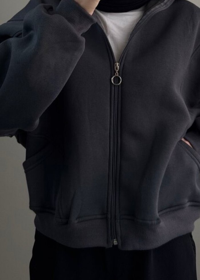 Şardonlu 3 iplik hırka - Koyu gri - Görsel 2