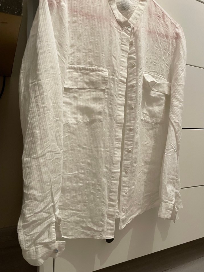 Düğmeli Beyaz Uzun Kollu Gömlek - Görsel 2