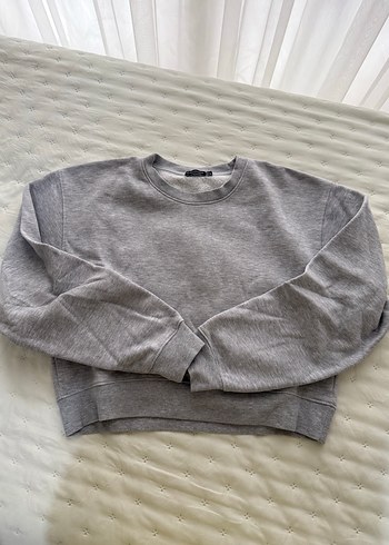 Gri Kadın Uzun Kollu Bisiklet Yaka Sweatshirt