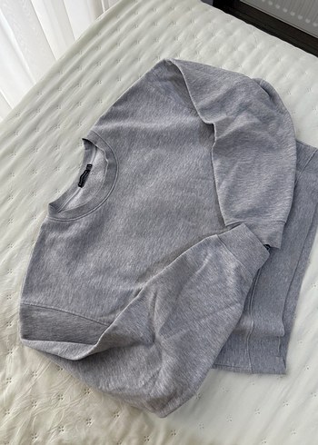 l Beden Gri Kadın Uzun Kollu Bisiklet Yaka Sweatshirt