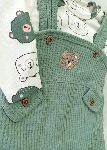 Uzun Kollu Yeşil Waffle Kumaş Erkek Bebek Tulum - Görsel 2