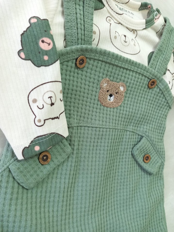 Uzun Kollu Yeşil Waffle Kumaş Erkek Bebek Tulum - Görsel 2