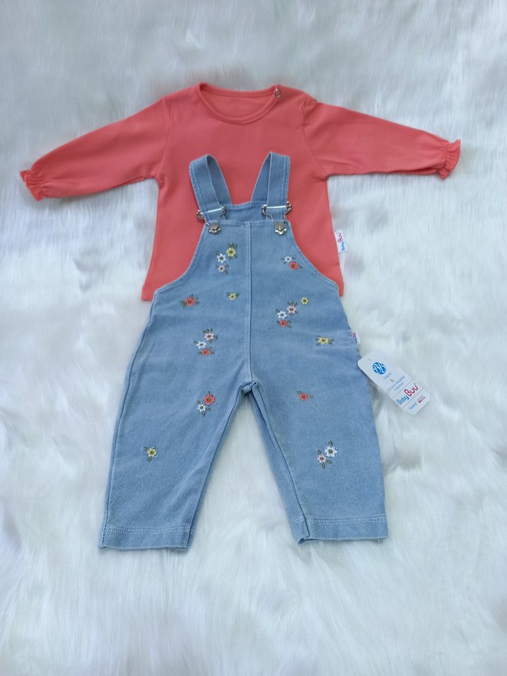 Nakışlı Kot Bahçıvan Tulum - Pembe - Görsel 5