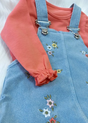 Nakışlı Kot Salopet ve Pembe Uzun Kollu Bluz - Görsel 2