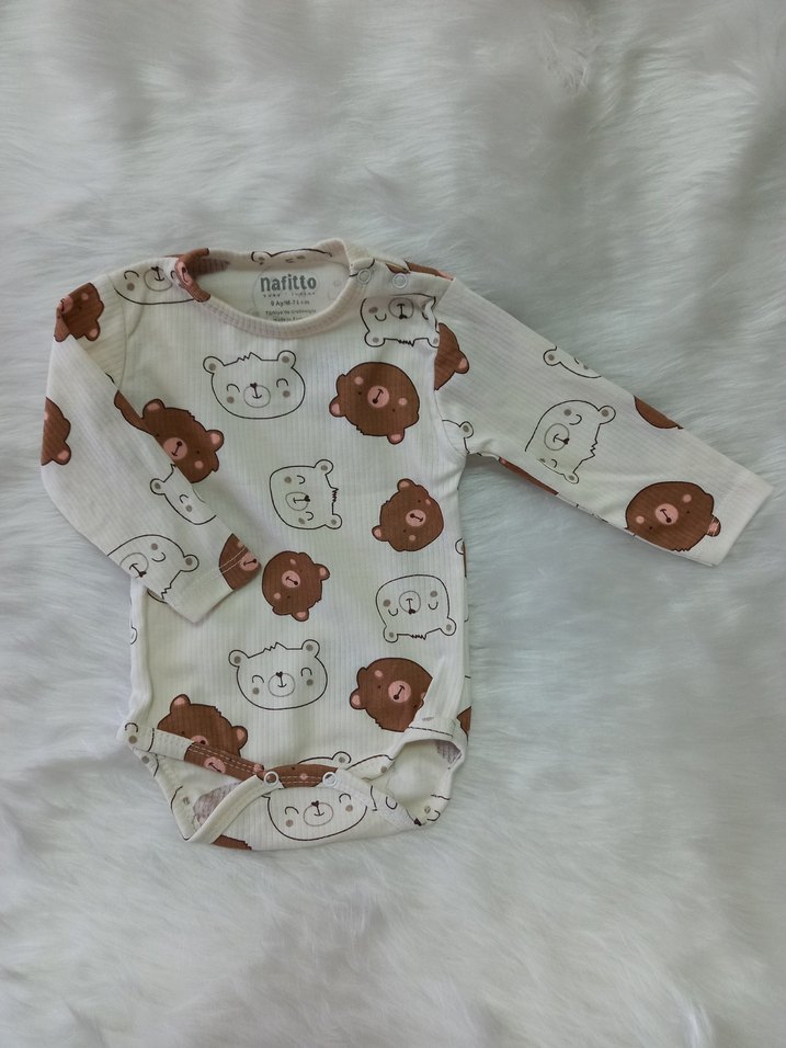 Uzun Kollu Kahverengi Waffle Kumaş Bebek Tulumu - Görsel 3