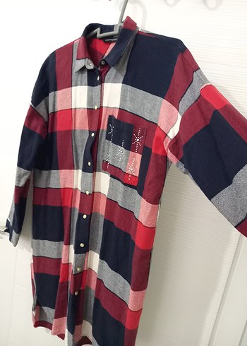 Kadın Bordo Ekose Uzun Kollu Gömlek - Görsel 2