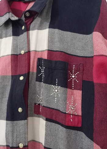 Kadın Bordo Ekose Uzun Kollu Gömlek - Görsel 3