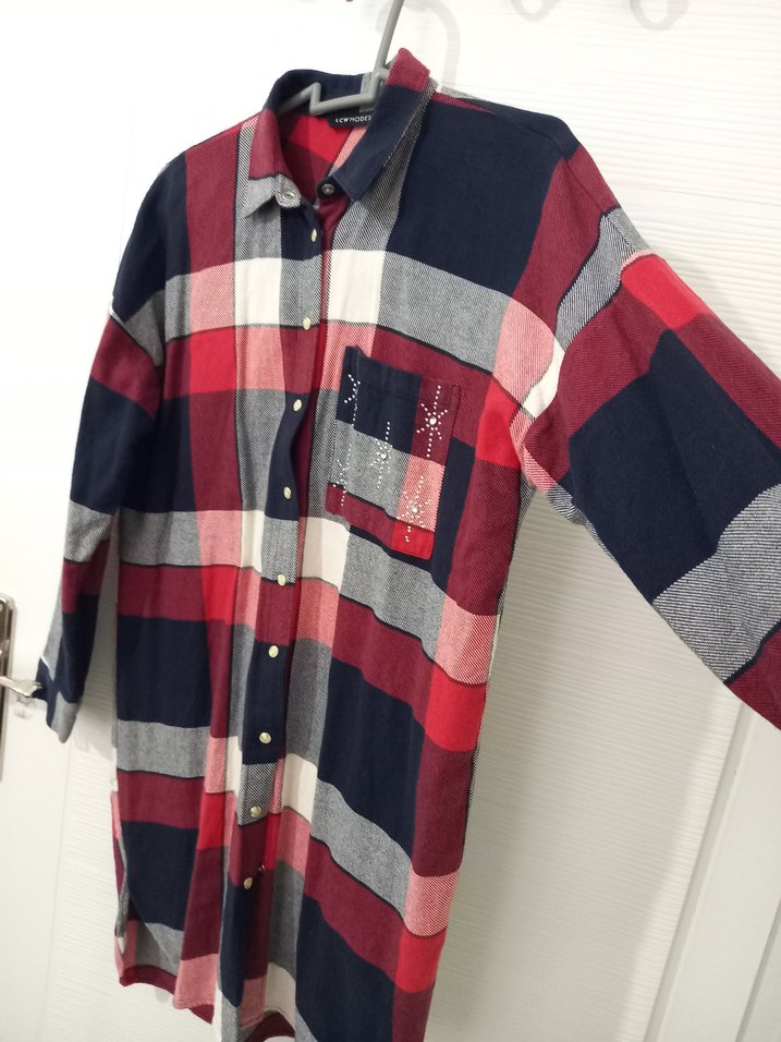 Kadın Bordo Ekose Uzun Kollu Gömlek - Görsel 2